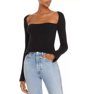 Eleven Six Elle Square Neck Ribbed Knit Sweater Slim Fitted Black Women's M